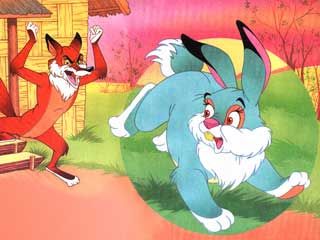 Вот лиса попросилась у него переночевать, да его из избёнки и выгнала!