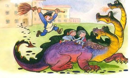 они угодили прямо на спину ужасного Змея Горыныча но Дядя Федя тоже почему-то попал сюда